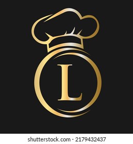 Initial Letter L Restaurant Logo Template. Restaurant Logo Concept with Chef Hat Symbol Vector Sign