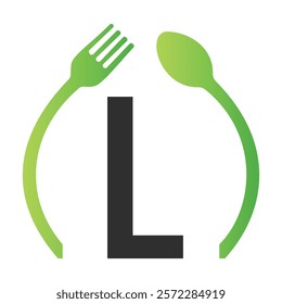 Initial Letter L Restaurant Logo Design Concept With Spoon and Fork Symbol Vector Template