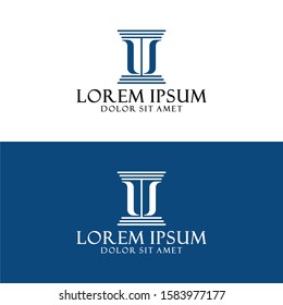 Initial letter L S logo template with court building illustration in flat design monogram symbol