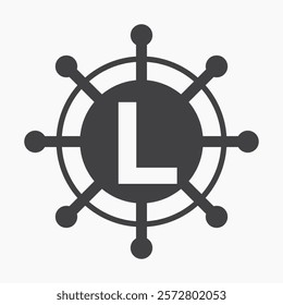 Initial Letter L Sailing Logo Design Vector Template Concept with Steering Ship Symbol