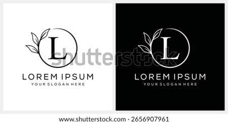 Initial letter L serif font logo design, cosmetics fashion and beauty graphic vector, leaves icon concept