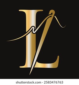 Initial Letter L Sewing Needle Logo Design for Embroider, Textile, Fashion, Cloth, Fabric Symbol