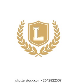 Initial Letter L, Shield and Laurel Wreath Logo