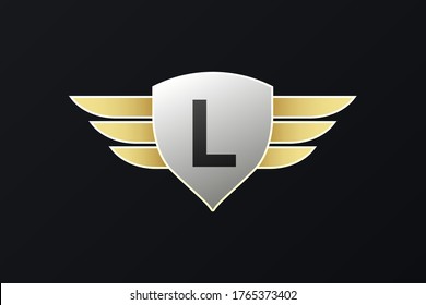 initial letter L shield wings Icon design logo template