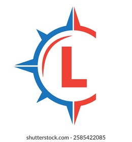 Initial Letter L Ship Logo Concept With Compass Symbol Vector Template