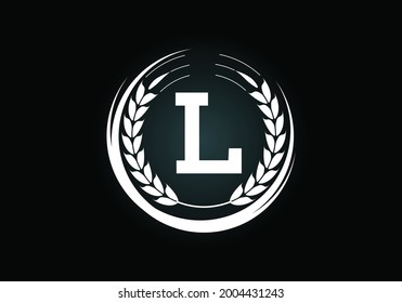 Initial letter L sign symbol with wheat ears wreath. Organic wheat farming logo design concept. Agriculture logo design vector template.