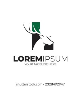 Initial Letter L Simple Deer Head Logo Design Vector Illustration Background