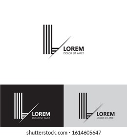 Initial letter l sliced uppercase modern logo design template elements. Black and white letter Isolated on white, black and grey background. Suitable for business, consulting group company.