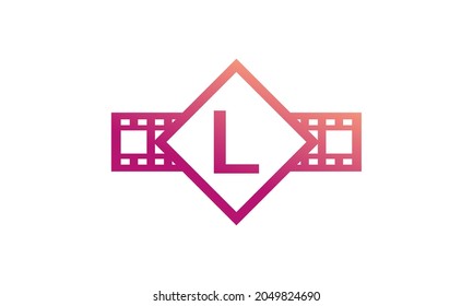 Initial Letter L Square with Reel Stripes Filmstrip for Film Movie Cinema Production Studio Logo Inspiration