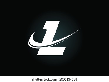 Initial letter L with swoosh, black and white logo template. Modern vector logotype for business and company identity.