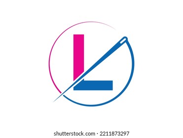 Letra inicial L con logotipo a medida, combinación de aguja y hilo para bordado, textiles, moda, tela, plantilla de tela.