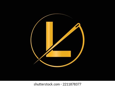 Initial Letter L With Tailor Logo, Needle and Thread Combination for Embroidery, Textile, Fashion, Cloth, Fabric Template.