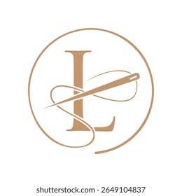 Letra inicial L logotipo alfaiate, agulha e logotipo de linha para vestuário, bordado, têxtil, moda, pano, sinal de tecido