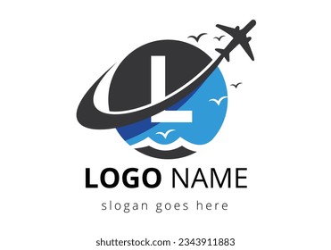 Initial Letter L  with travel logo design. Air, Airline, Airplane and travel logo design template.