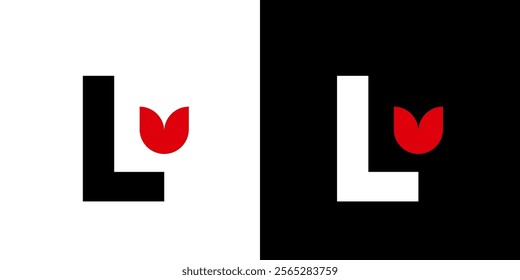 Initial letter L tulip love heart book logo template black white red	