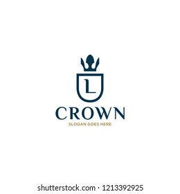 Initial Letter L Vintage Logo Design with Crown, Shield and Feather Icon Illustration