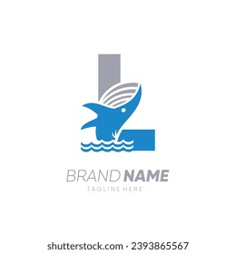 Initial Letter L Whale Jumping in the Water Logo Design Vector Icon Graphic Emblem Illustration