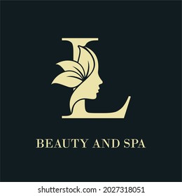 Initial Letter L With Woman Female Face and Leaves for Beauty Spa Cosmetic Salon and natural Skin care Business Logo Concept Design