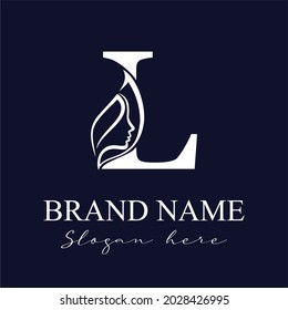 Initial Letter L With Woman Female Face and Leaves for Beauty Spa Cosmetic Salon and natural Skin care Business Logo Concept Design