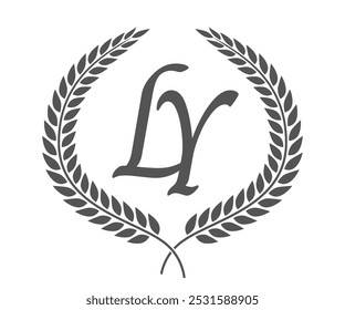 Initial letter L and Y, LY monogram logo design with laurel wreath. Luxury calligraphy font.