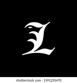 Initial letter L or Z logo template with bird on negative space and ghotic font illustration in flat design monogram symbol