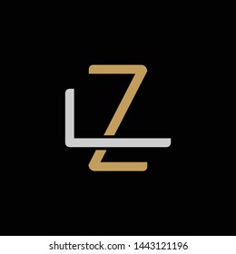 Initial letter L and Z, LZ, ZL, overlapping interlock logo, monogram line art style, silver gold on black background