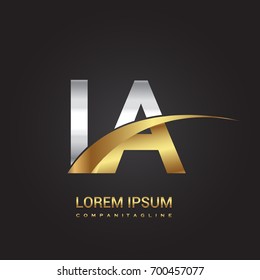 initial letter LA logotype company name colored gold and silver swoosh design. isolated on black background.