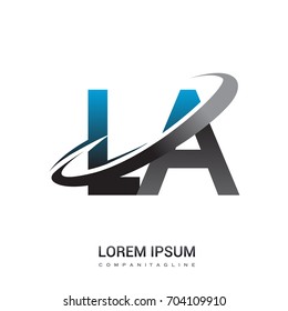 initial letter LA logotype company name colored blue and grey swoosh design. logo design for business and company identity.