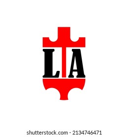 Initial Letter LA Red Crown Shield Simple Logo. Minimal And Unique.