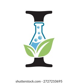 Letra inicial I diseño de logotipo de laboratorio combinado con tubo de ensayo y símbolo de hoja