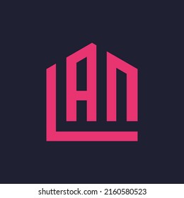 Initial letter LAN home house logo design. Vector illustration of LAN letter home shaped for company. Modern design flat icon template