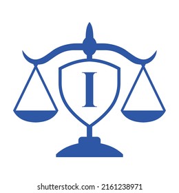 Initial I Letter Law Logo with Shield, Wreath Symbol. Law and Attorney Logotype in Alphabet I Letter Template