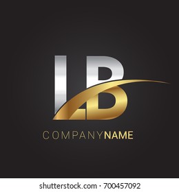 initial letter LB logotype company name colored gold and silver swoosh design. isolated on black background.