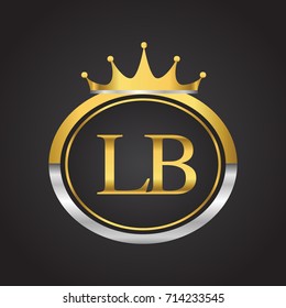 initial letter LB logotype company name with oval shape and crown, gold and silver color. vector logo for business and company identity.