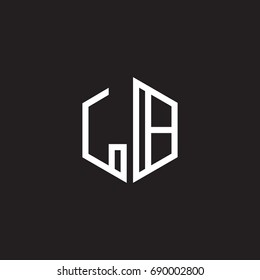 Initial letter LB, minimalist line art monogram hexagon shape logo, white color on black background