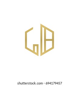 Initial letter LB, minimalist line art hexagon shape logo, gold color