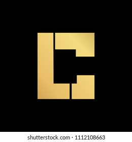 Initial letter LC CL minimalist art  logo, gold color on black background