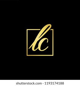 Initial letter LC CL minimalist art monogram shape logo, gold color on black background