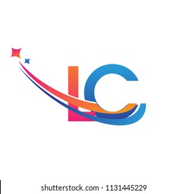 initial letter LC logotype company name colored orange, red and blue swoosh star design. vector logo for business and company identity.