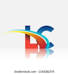 initial letter LC logotype company name colored red and blue and swoosh design. vector logo for business and company identity.