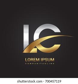 initial letter LC logotype company name colored gold and silver swoosh design. isolated on black background.