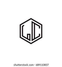 Initial letter LC, minimalist line art monogram hexagon logo, black color