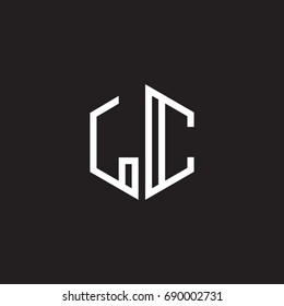Initial letter LC, minimalist line art monogram hexagon shape logo, white color on black background