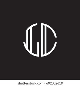 Initial letter LC, minimalist line art monogram circle shape logo, white color on black background