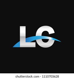 Initial letter LC, overlapping movement swoosh logo, metal silver blue color on black background