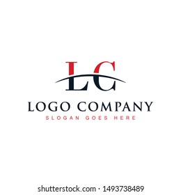 Initial letter LC, overlapping movement swoosh horizon logo company design inspiration in red and dark blue color vector