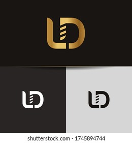 Initial Letter LD. Business logo monogram two overlap letters inside circle isolated on black background.