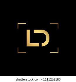 Initial letter LD DL LO OL minimalist art monogram shape logo, gold color on black background