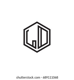 Initial letter LD, LO, minimalist line art monogram hexagon logo, black color