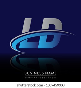 initial letter LD logotype company name colored blue and grey swoosh design. vector logo for business and company identity.